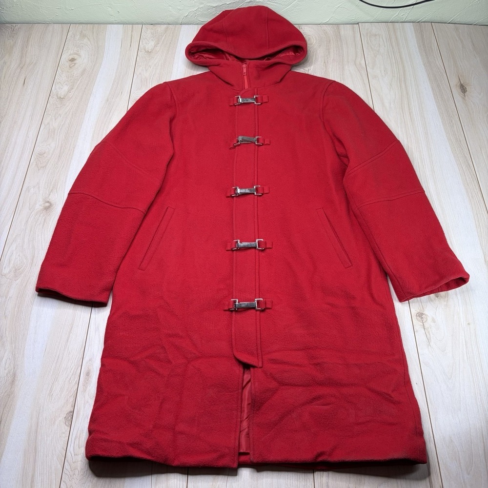 Vintage Ralph Lauren Jacket Womens M Red Wool Coat Parka Toggle Clasp Trench